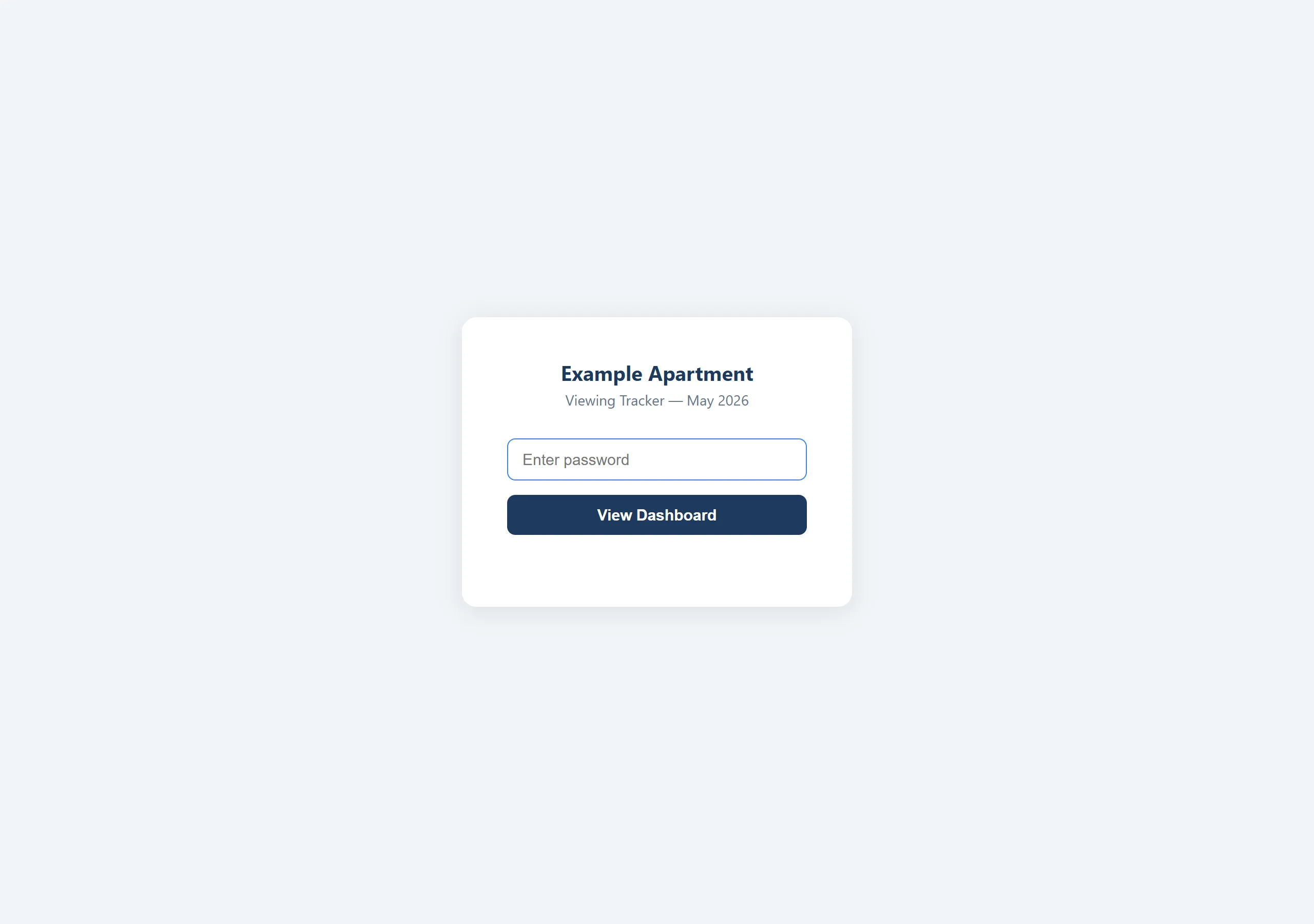 A page with a single password box and a View Dashboard button